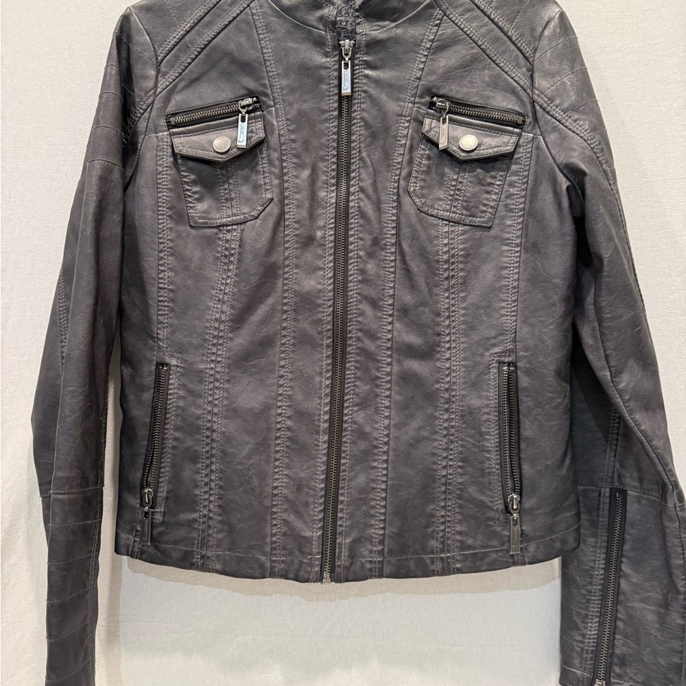 Women's Gray Leather Jacket